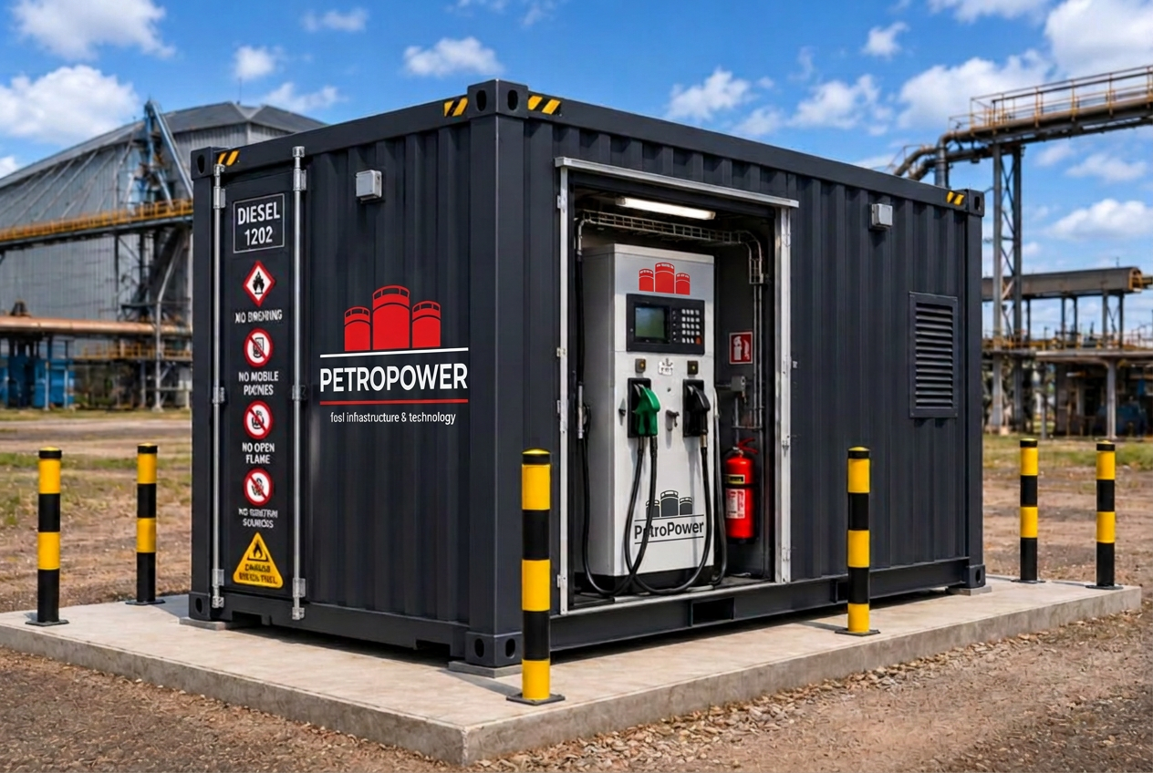 Containerised fuel station at an industrial site