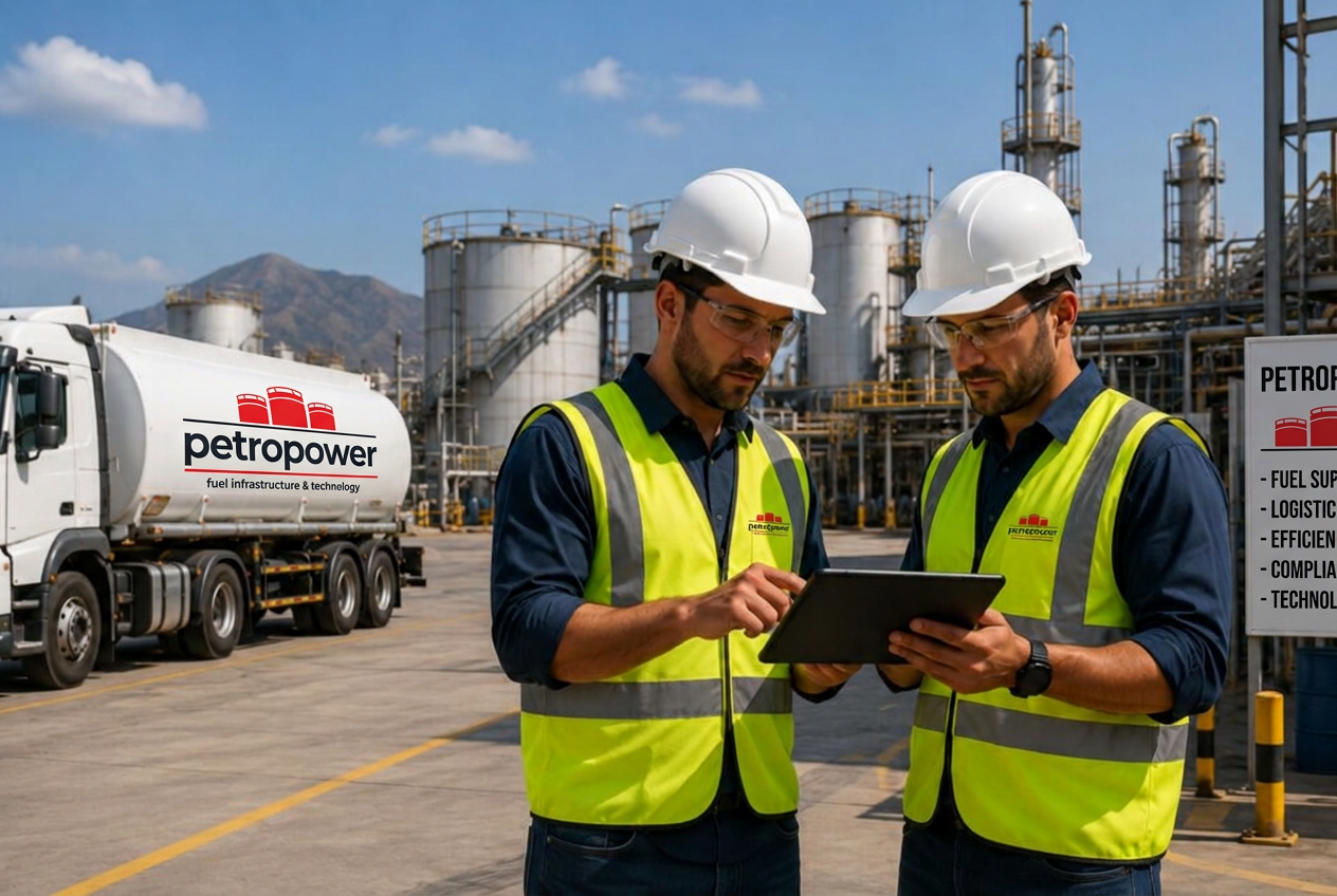 Technicians at a fuel tank farm